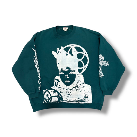 1/1 RARE CYAN/TEAL VINTAGE JERZEE OG PRINT CREWNECK (XL)
