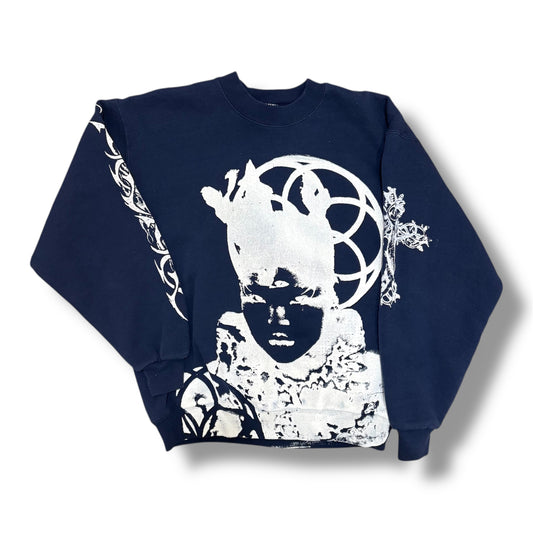 1/1 NAVY BLUE OG PRINT VINTAGE JERZEE CREWNECK (M)